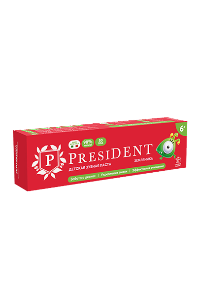 зубная паста детская PRESIDENT 6+ Земляника (50 RDA) 50 г NEW